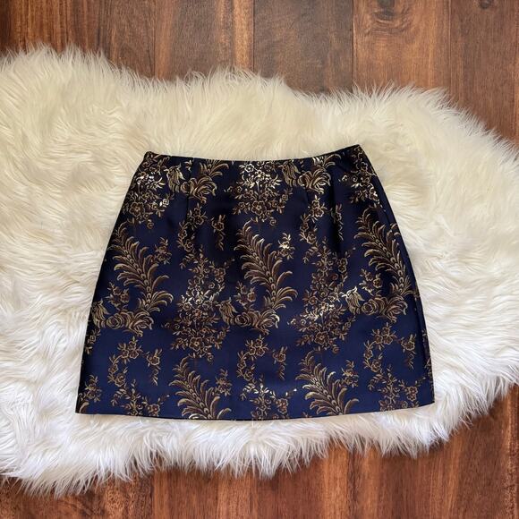 Hill House The Hallie Skirt in Navy Bird Brocade Size XS - Picture 3 of 7